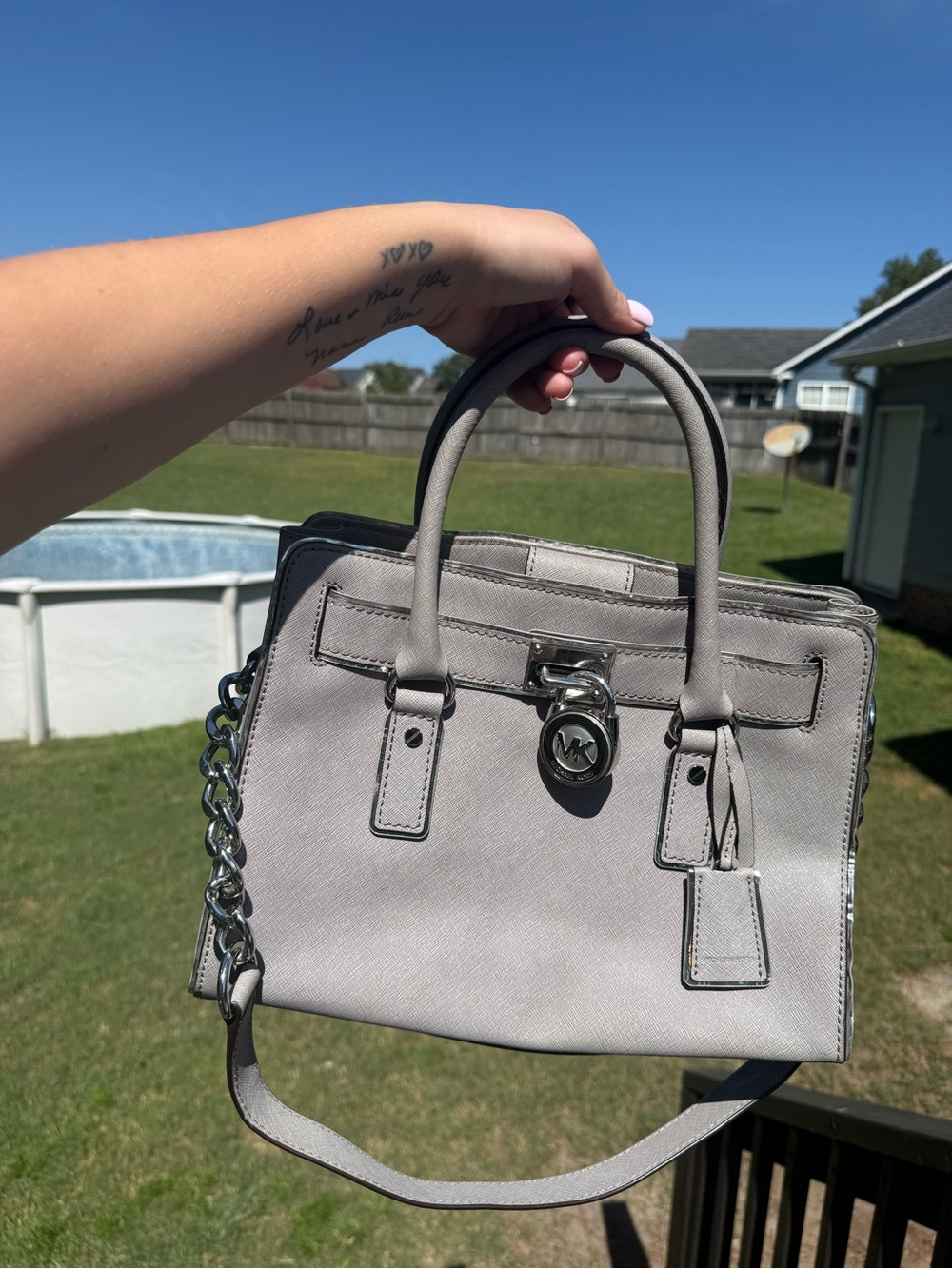 Michael Kors Light Gray Saffiano Leather Satchel with Silver Hardware